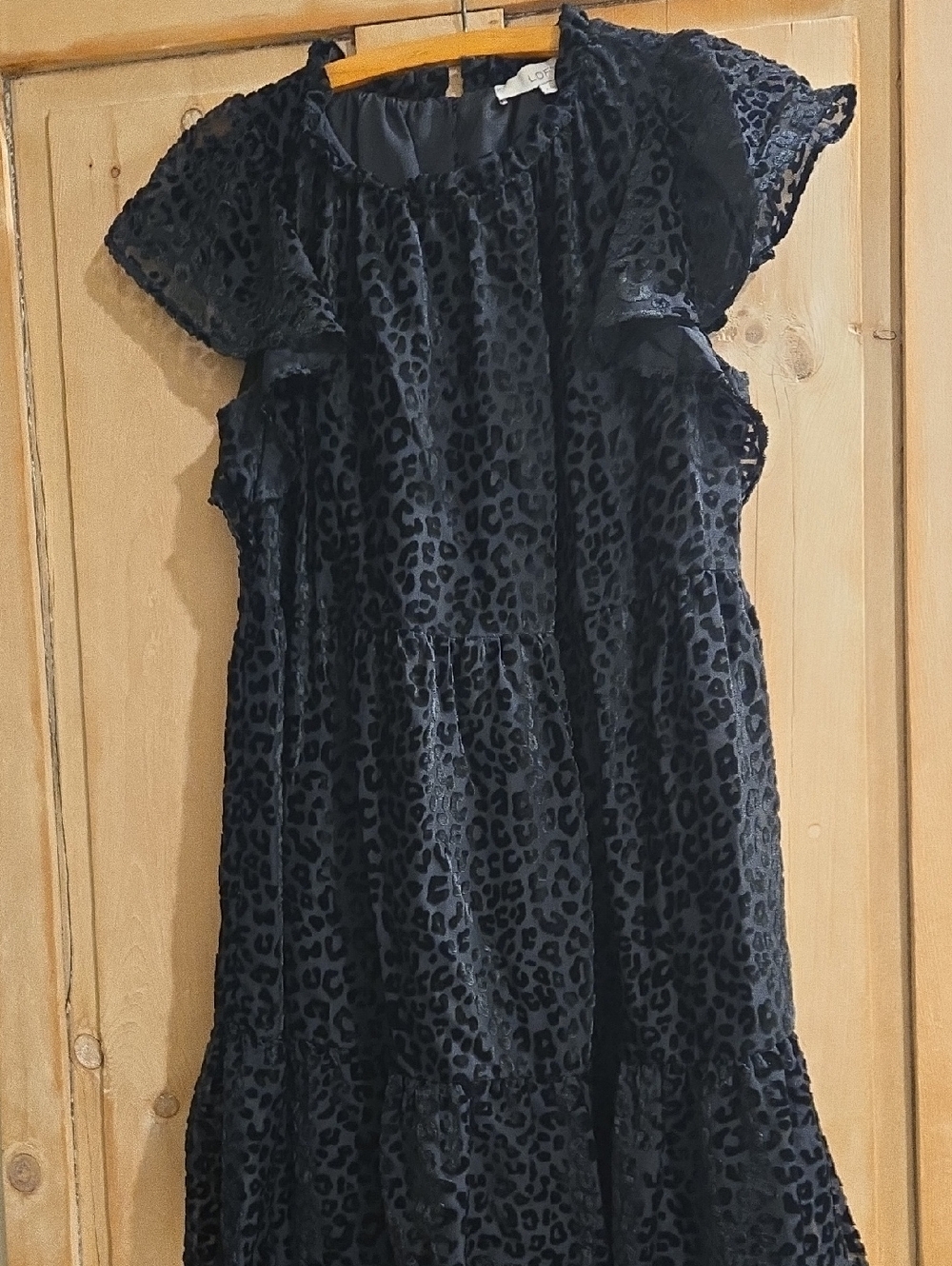 Black Leopard Velvet Ruffle Dress